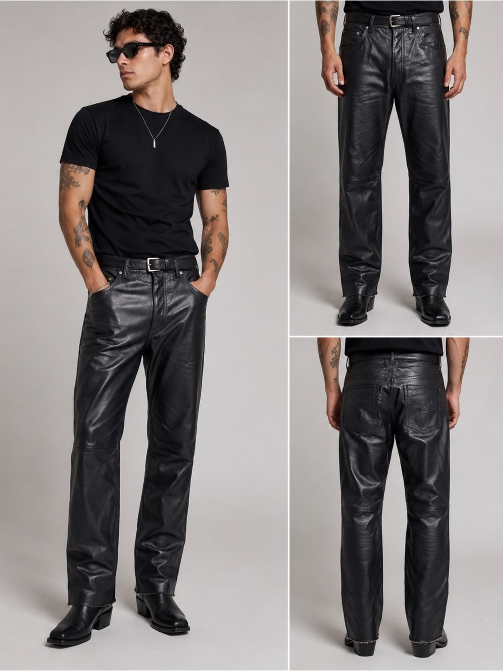 Vintage International Male Genuine Leather Pants Black Size 32